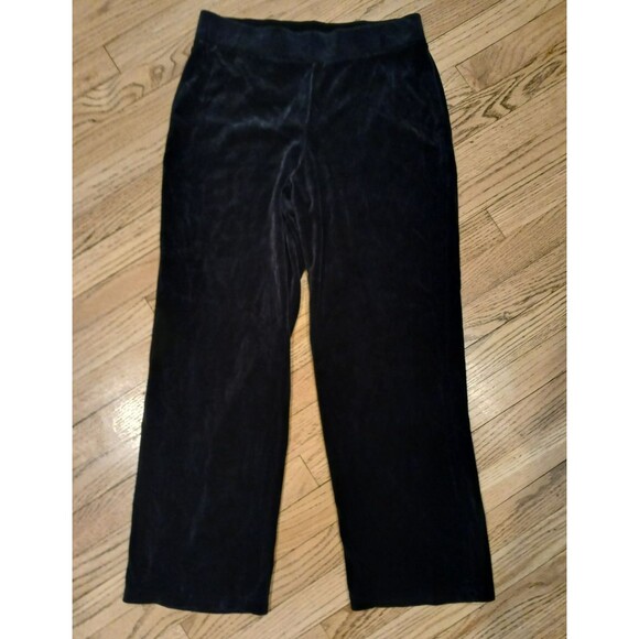 Valerie Stevens Women's Black Velvet Pants Wide Leg Elastic Waist Pull On M/P - Picture 2 of 8